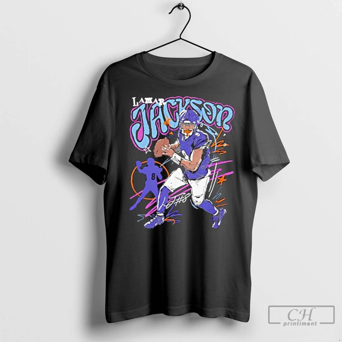 Classic Lamar Jackson Baltimore Ravens Scribble Football Signature Shirt Hoodie Sweatshirt | PurePodTees.com