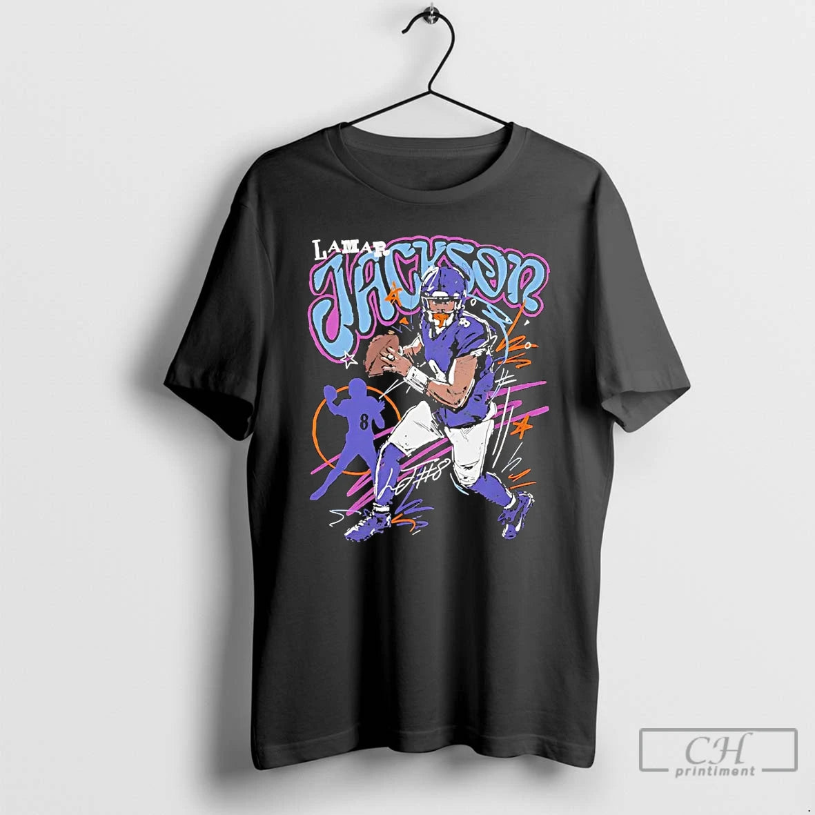 Classic Lamar Jackson Scribble Baltimore Ravens T Shirts Hoodie Sweatshirt | PurePodTees.com