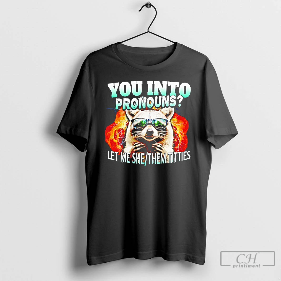 Classic Let Me She Them Titties Raccoon Pronouns T Shirts Hoodie Sweatshirt | PurePodTees.com