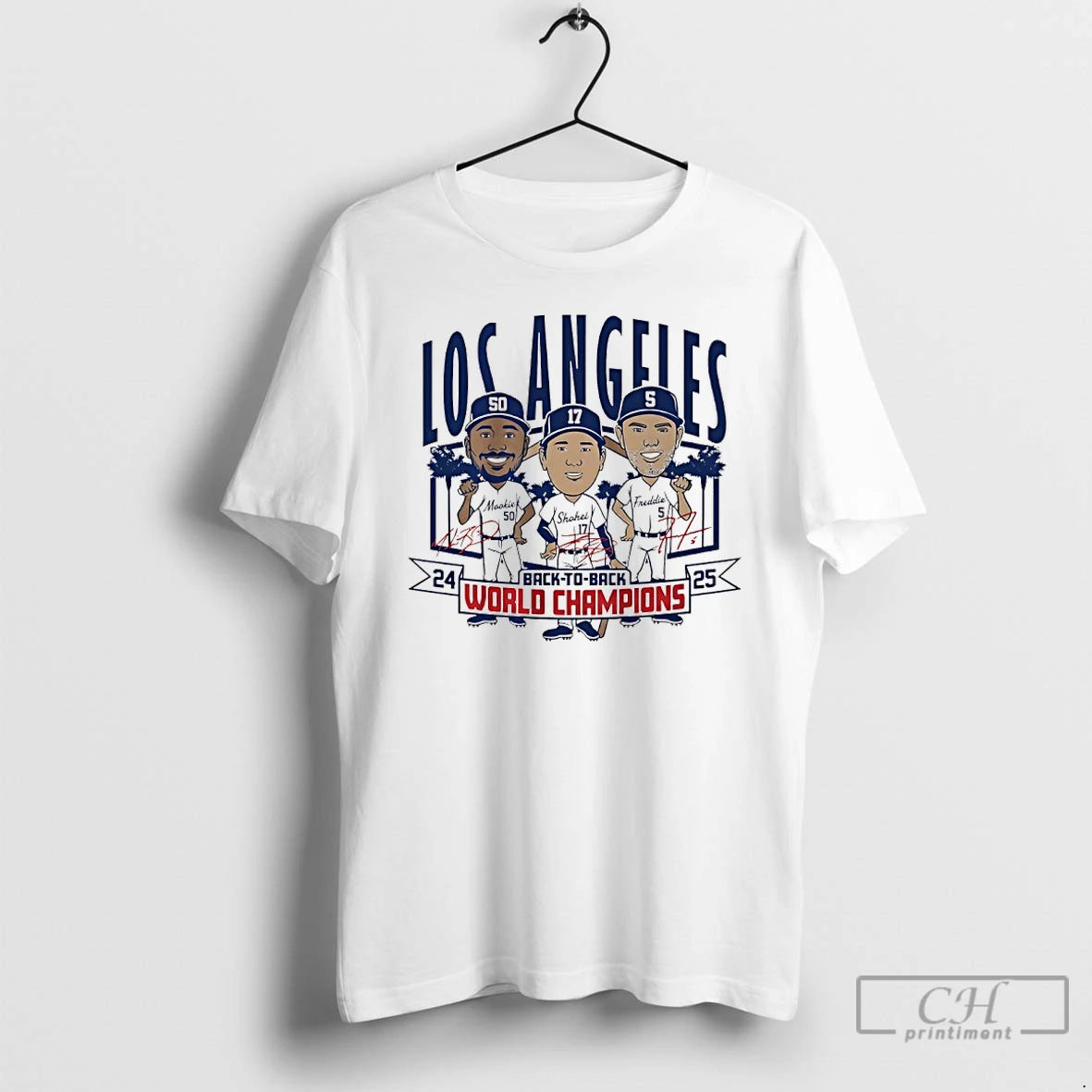 Classic Los Angeles Baseball Back To Back World Champs Caricatures Signatures T Shirts Hoodie Sweatshirt | PurePodTees.com