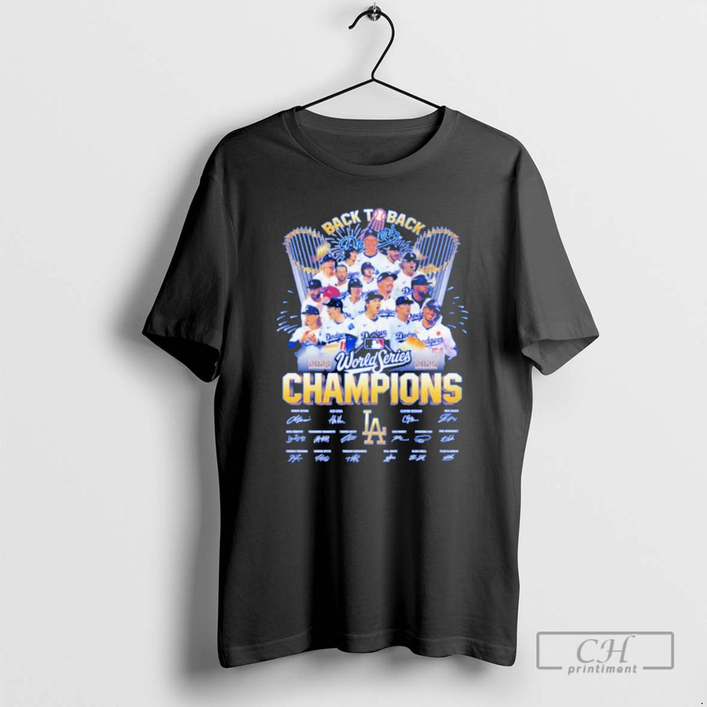 Classic Los Angeles Dodgers 2024 2025 Back To Back World Series Champions Signed Blue Shirt Hoodie Sweatshirt