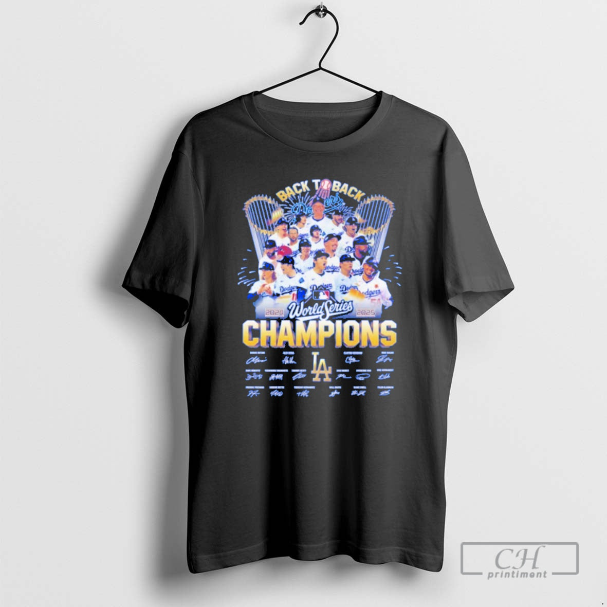 Classic Los Angeles Dodgers 2024 2025 Back To Back World Series Champions Signed Blue Shirt Hoodie Sweatshirt