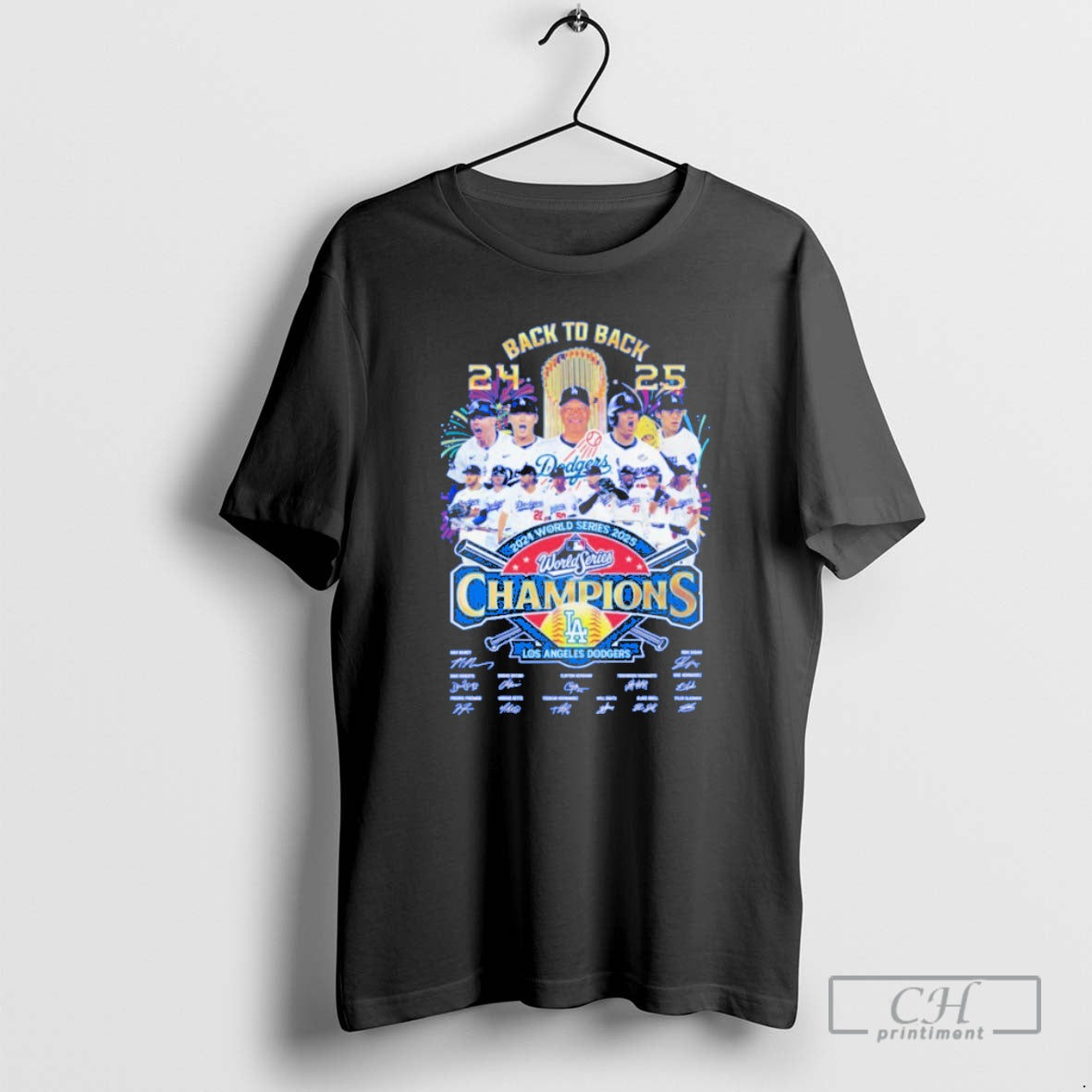 Classic Los Angeles Dodgers 2024 2025 Back To Back World Series Champs Signatures Blue Shirt Hoodie Sweatshirt