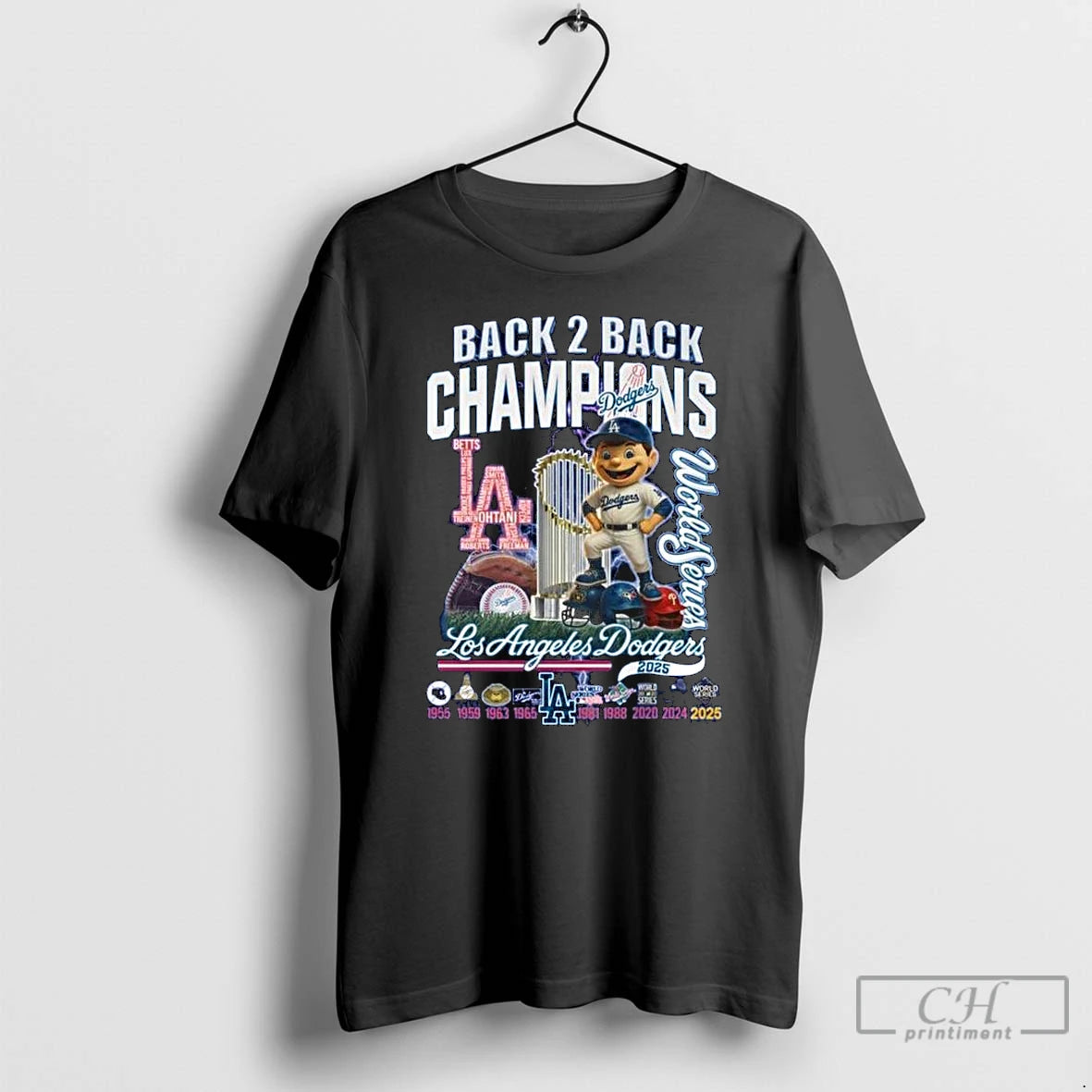 Classic Los Angeles Dodgers 2025 Back 2 Back World Series Champions Mascot 1955 2025 Long Shirt Hoodie Sweatshirt