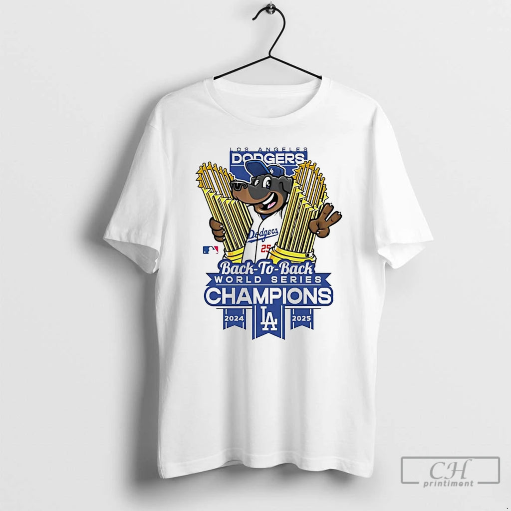 Classic Los Angeles Dodgers 2025 Back To Back World Series Champions Mascot Trophy T Shirts Hoodie Sweatshirt