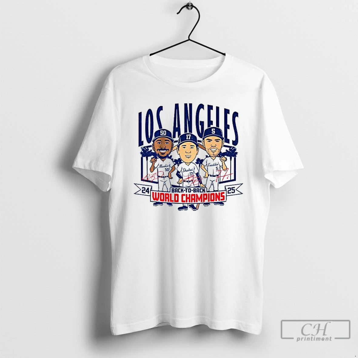 Classic Los Angeles Dodgers Baseball Back To Back World Champions Caricatures 24 25 Signature Shirt Hoodie Sweatshirt