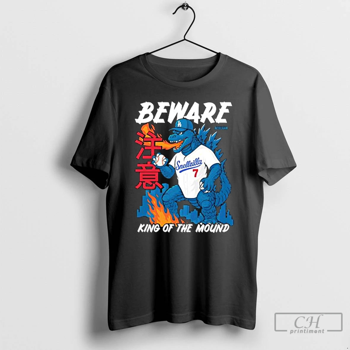 Classic Los Angeles Dodgers Hooligan La Snellzilla Beware King Of The Mound T Shirts Hoodie Sweatshirt | PurePodTees.com