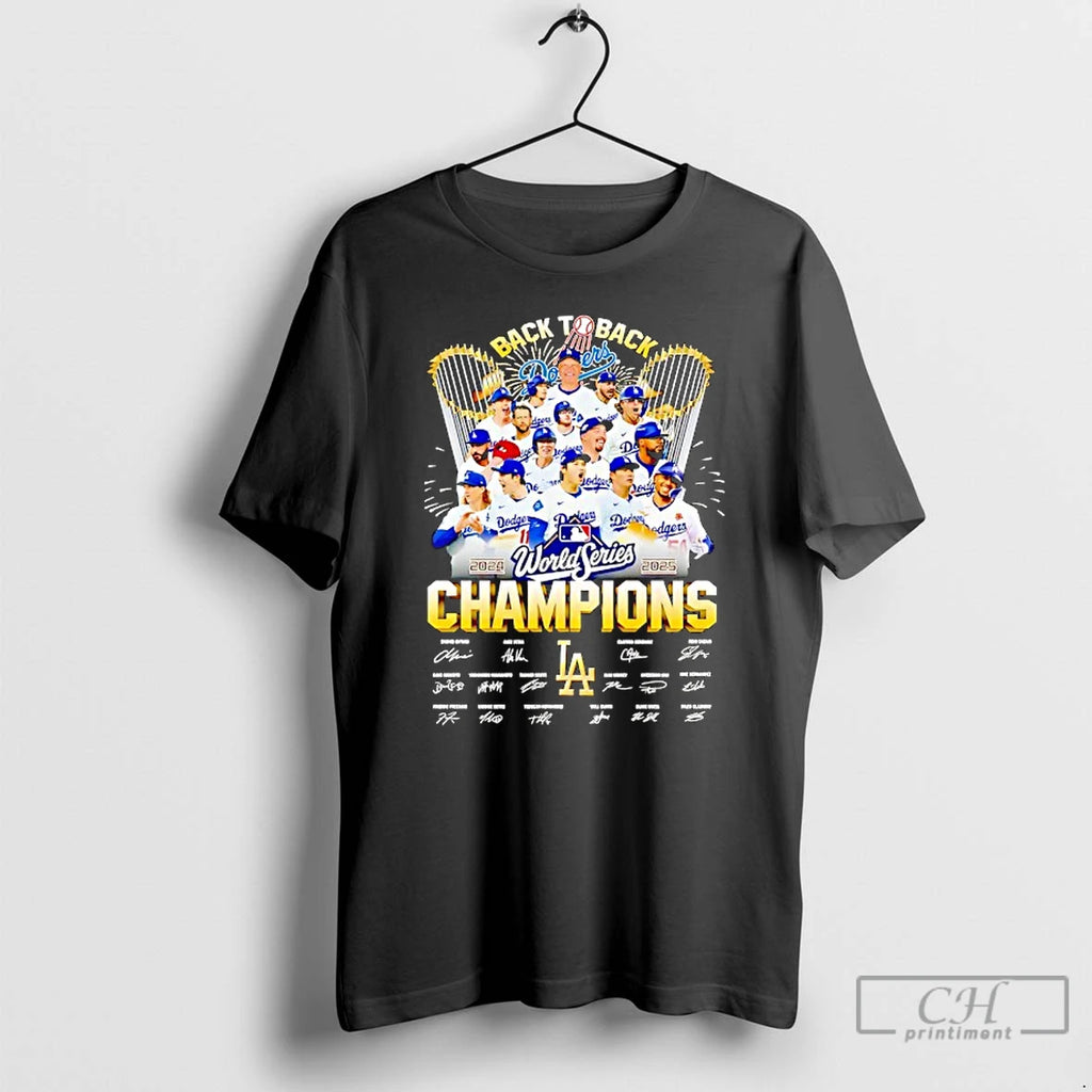 Classic Los Angeles Dodgers Team Back To Back World Series Champions Signatures T Shirts Hoodie Sweatshirt | PurePodTees.com