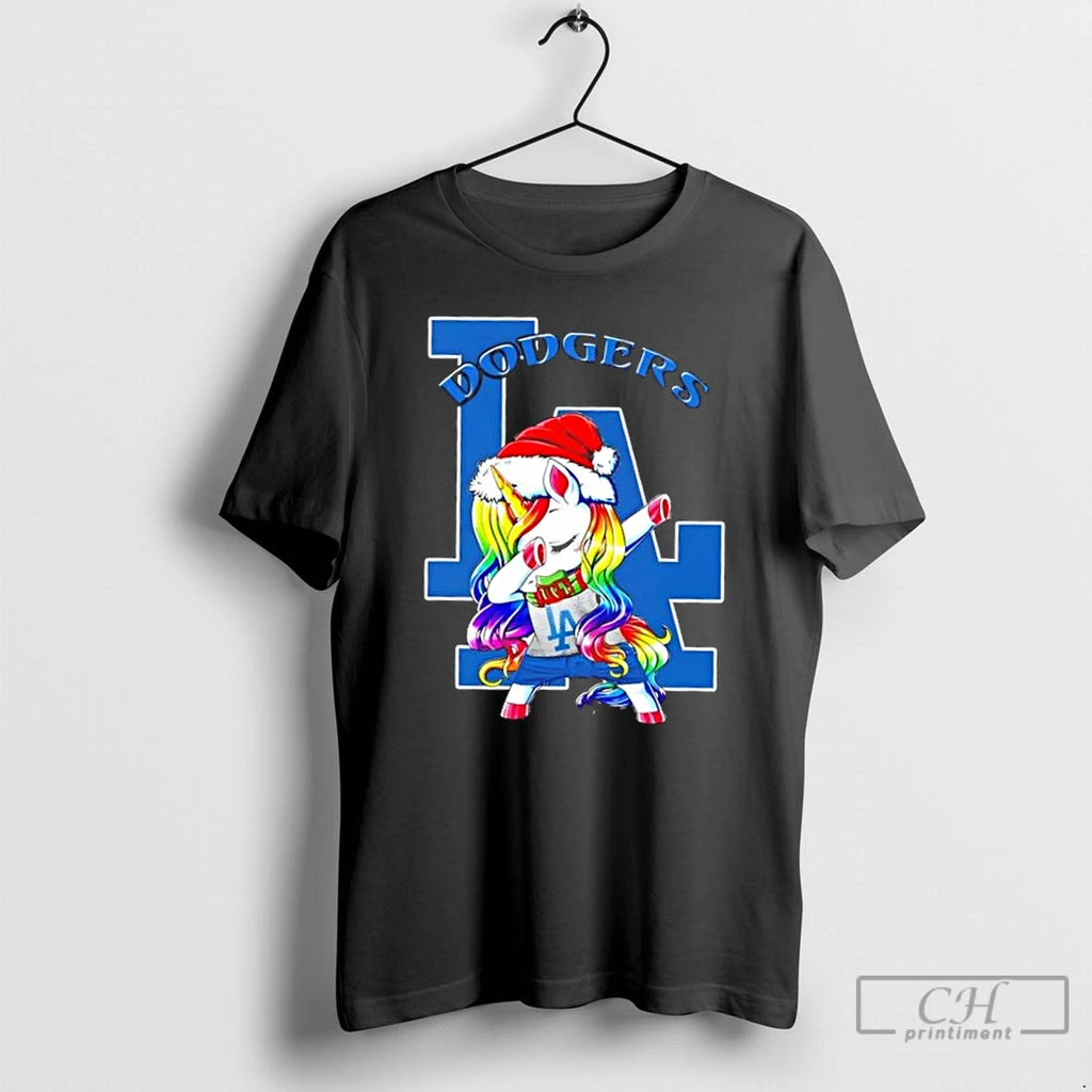 Classic Los Angeles Dodgers X Unicorn Santa Hat Dabbing Merry Christmas T Shirts Hoodie Sweatshirt | PurePodTees.com