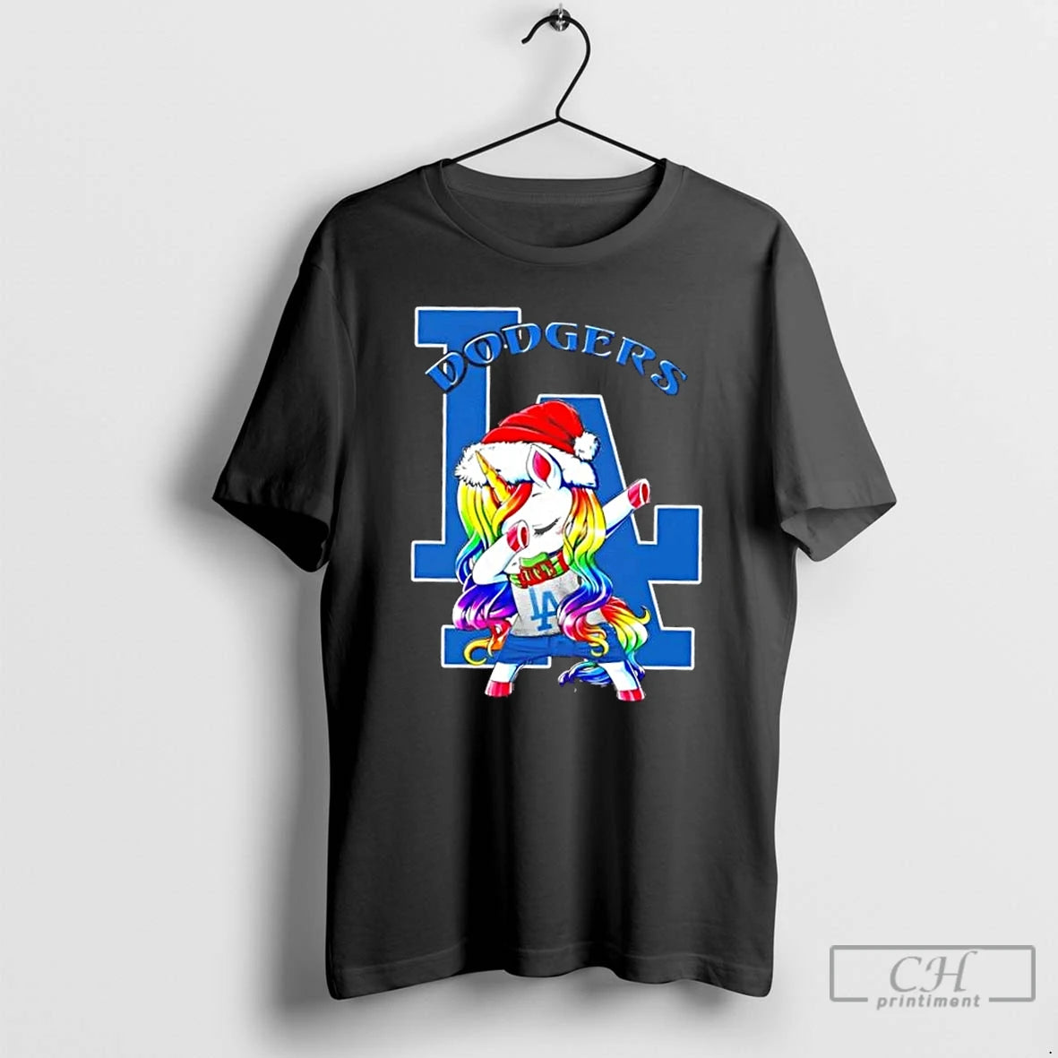 Classic Los Angeles Dodgers X Unicorn Santa Hat Dabbing Merry Christmas T Shirts Hoodie Sweatshirt | PurePodTees.com