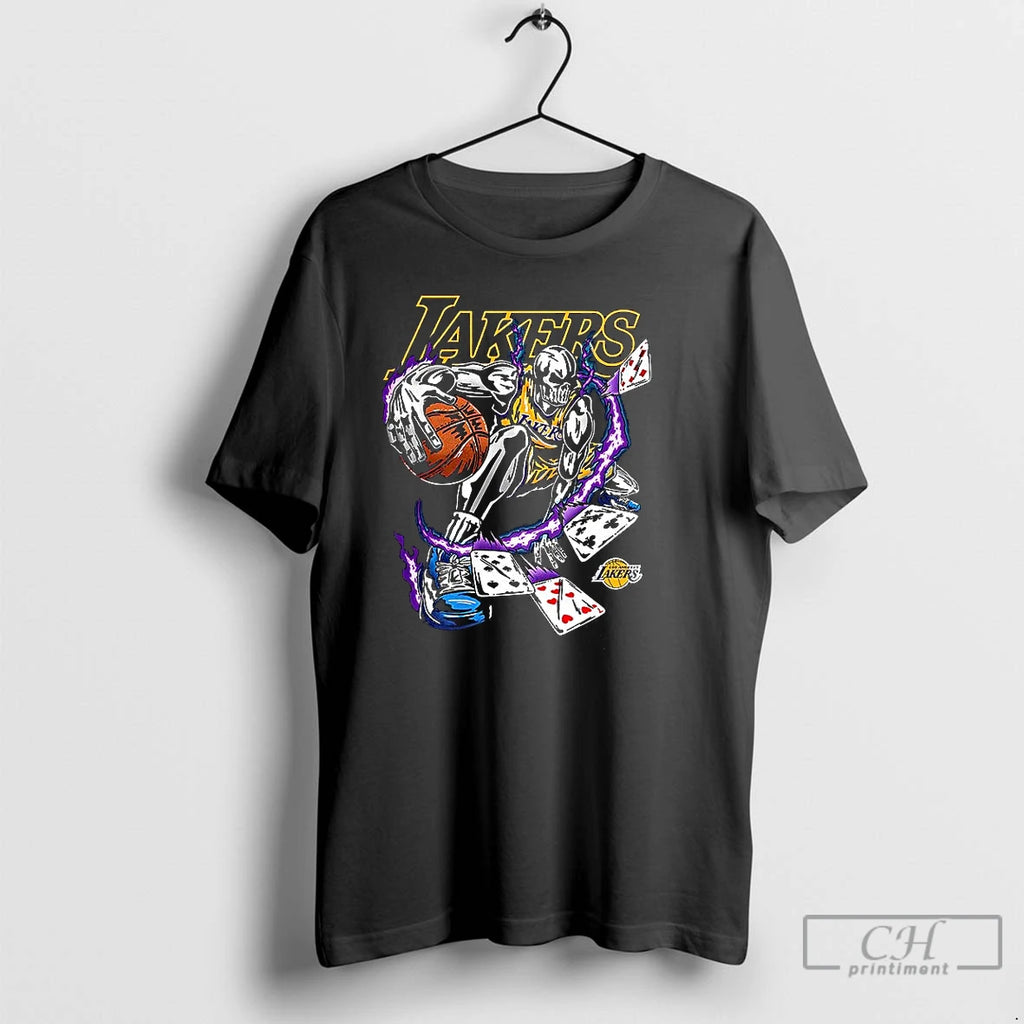 Classic Los Angeles Lakers Basketball Skeleton And Cards Halloween T Shirts Hoodie Sweatshirt | PurePodTees.com