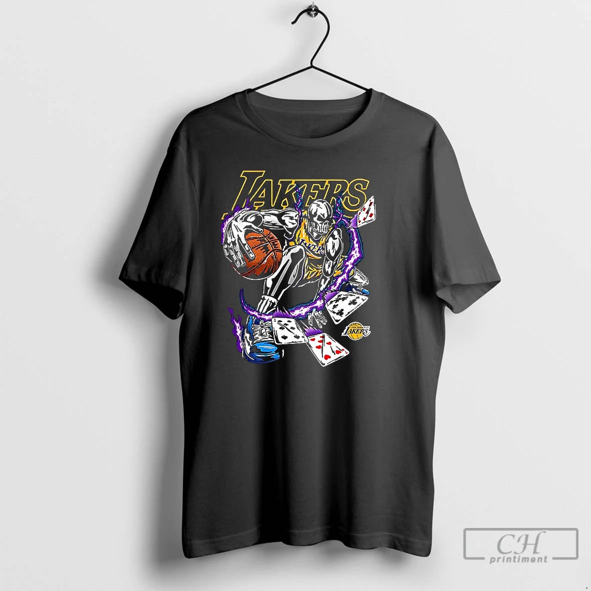 Classic Los Angeles Lakers Basketball Skeleton And Cards Halloween T Shirts Hoodie Sweatshirt | PurePodTees.com