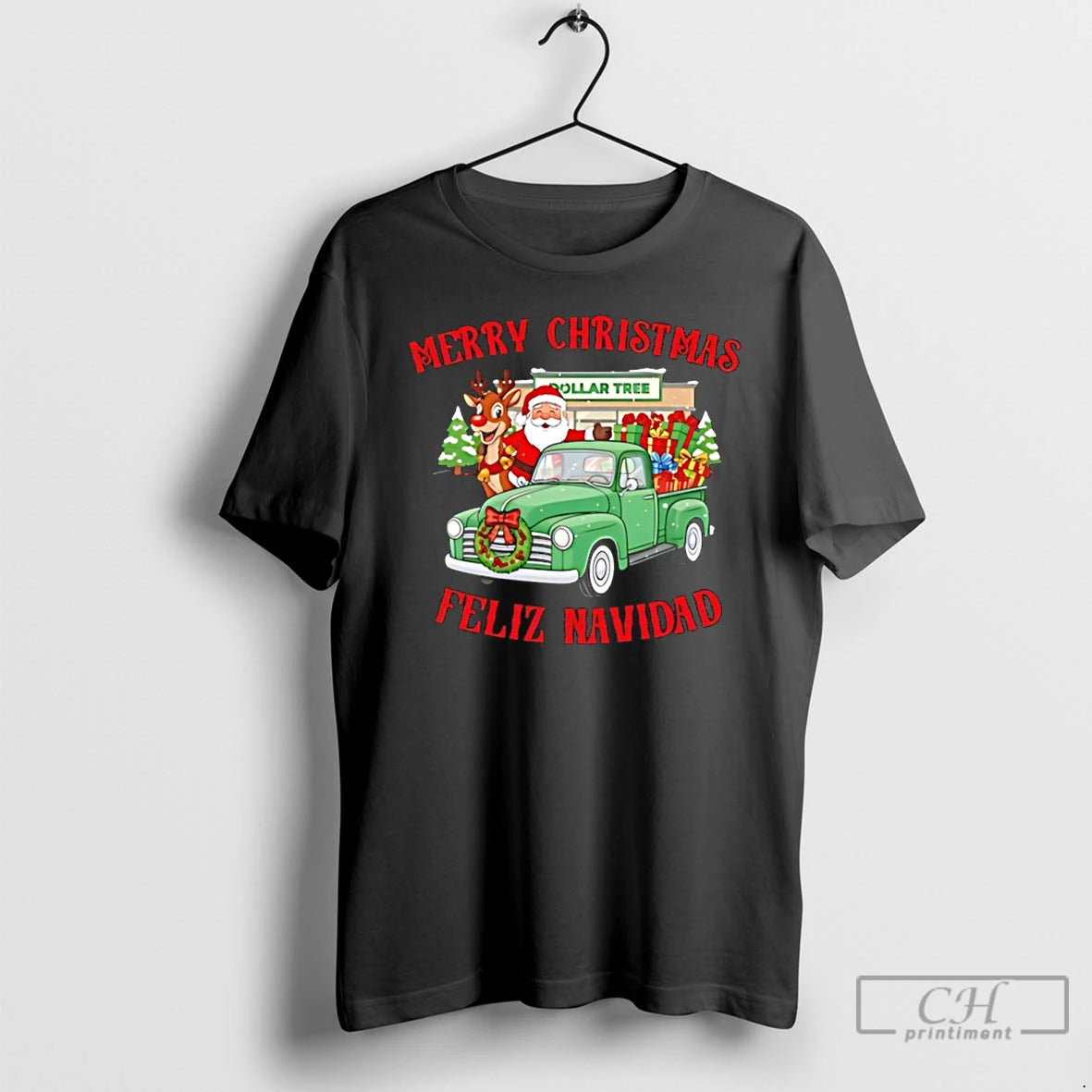 Classic Merry Christmas Feliz Navidad Dollar Tree Truck Santa T Shirts Hoodie Sweatshirt | PurePodTees.com