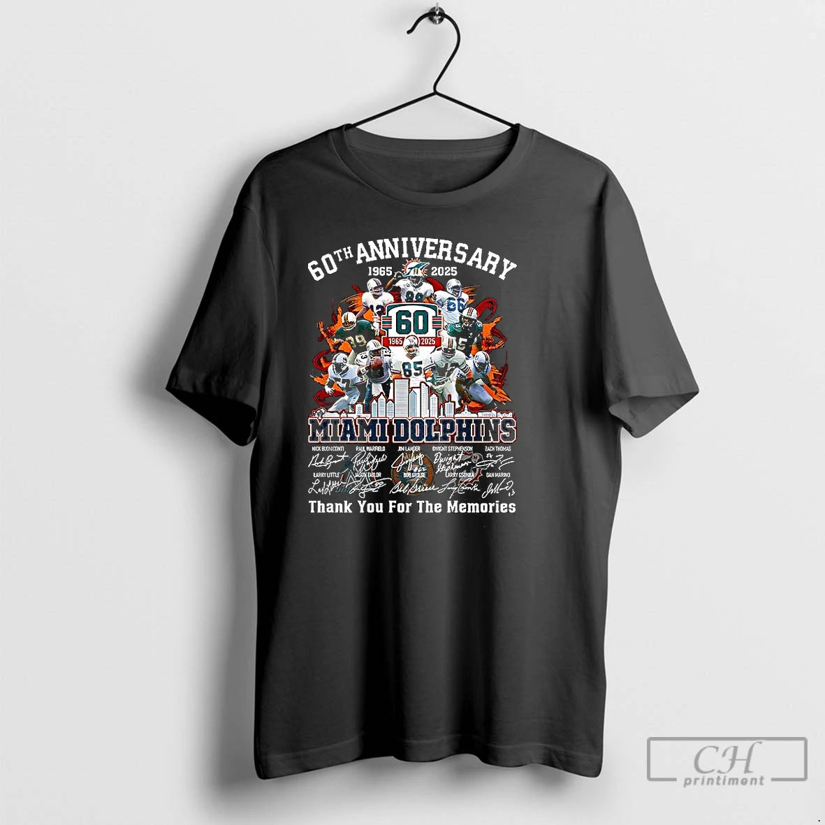 Classic Miami Dolphins 60th Anniversary 1965 2025 Thank You For The Memories Signature T Shirts Hoodie Sweatshirt