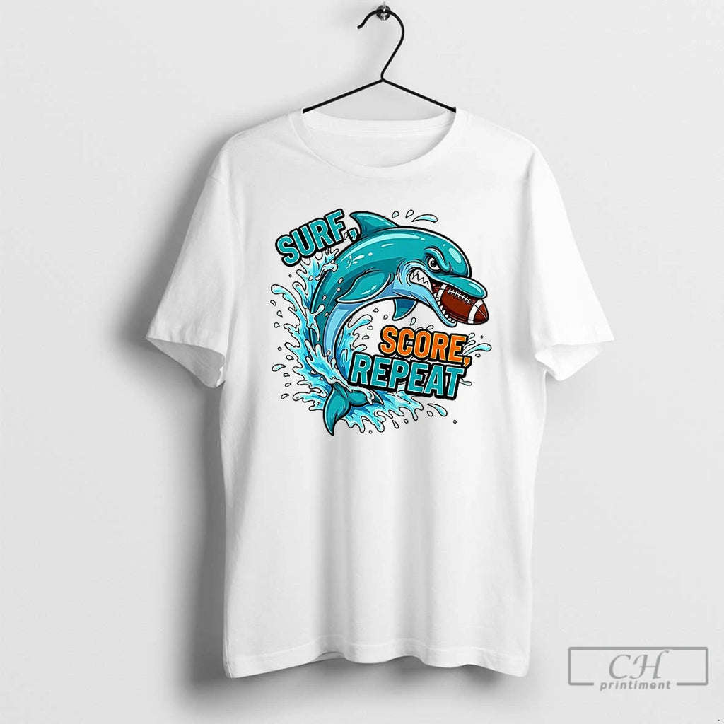Classic Miami Dolphins Football Surf Score Repeat Mascot T Shirts Hoodie Sweatshirt | PurePodTees.com