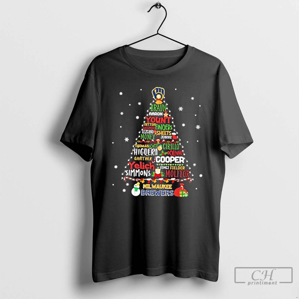 Classic Milwaukee Brewers Baseball All Names Christmas Tree T Shirts Hoodie Sweatshirt | PurePodTees.com