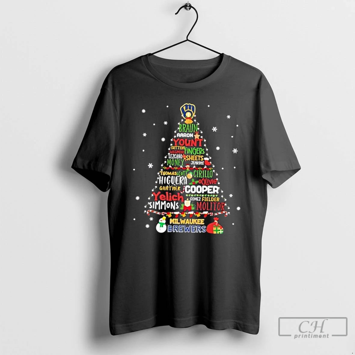 Classic Milwaukee Brewers Baseball All Names Christmas Tree T Shirts Hoodie Sweatshirt | PurePodTees.com