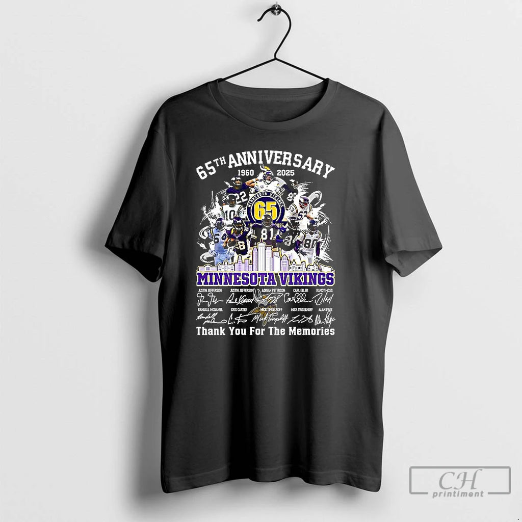 Classic Minnesota Vikings 65th Anniversary Thank You For Memories Player Signature T Shirts Hoodie Sweatshirt