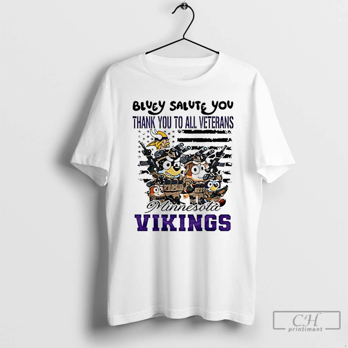 Classic Minnesota Vikings Bluey Salute You Thank You To All Veterans T Shirts Hoodie Sweatshirt | PurePodTees.com