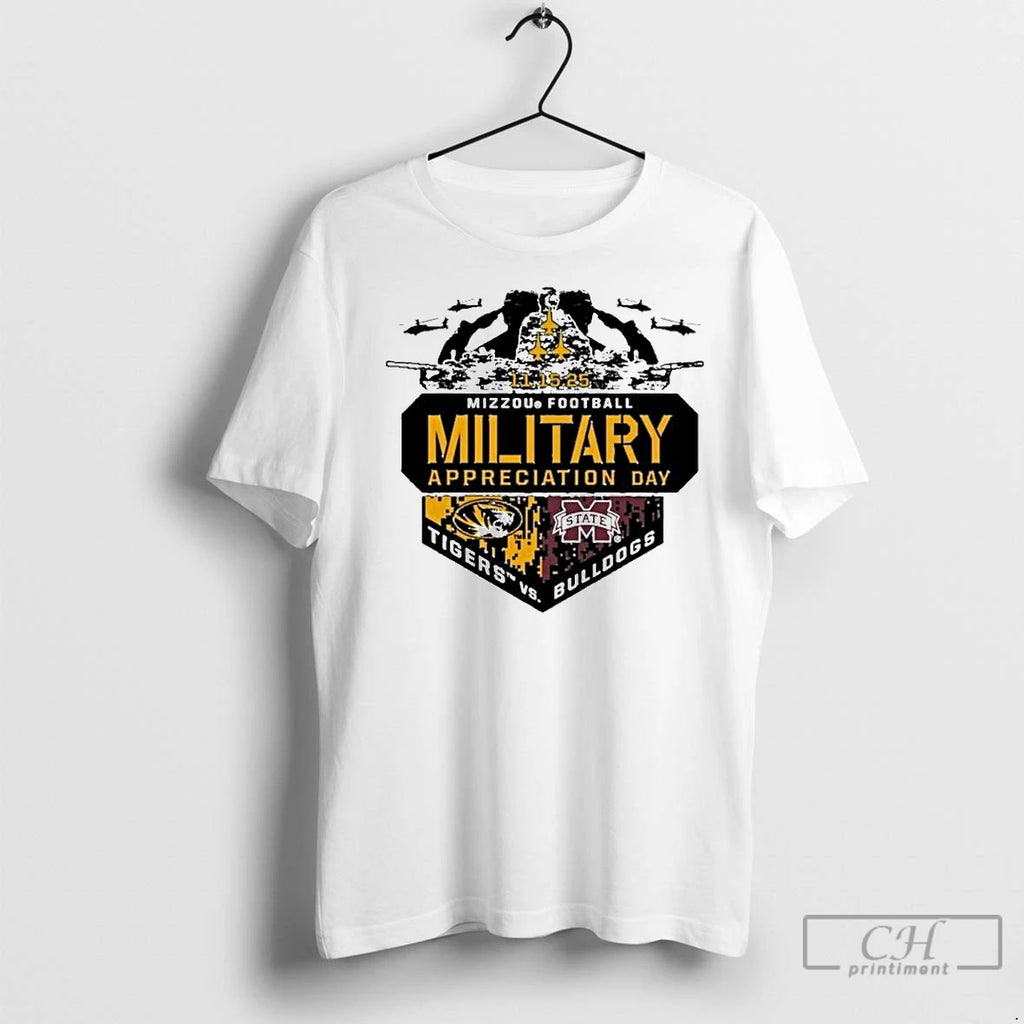 Classic Mizzou Tigers Vs Mississippi State Bulldogs 2025 Military Appreciation Game Day Ornaments Shirt Hoodie Sweatshirt