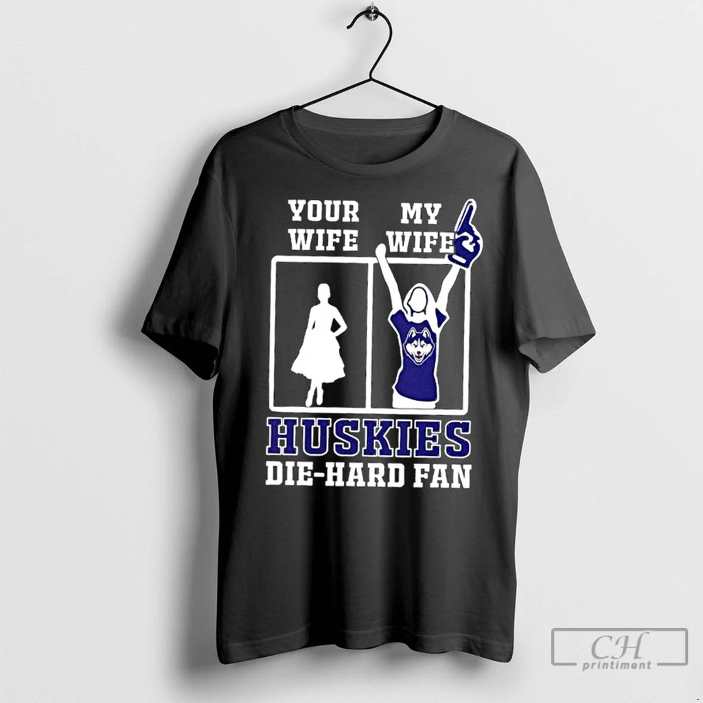 Classic My Wife Connecticut Huskies Football Die Hard Fan Shirt Hoodie Sweatshirt | PurePodTees.com