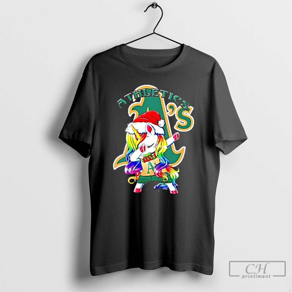 Classic Oakland Athletics X Unicorn Santa Hat Dabbing Merry Christmas T Shirts Hoodie Sweatshirt | PurePodTees.com