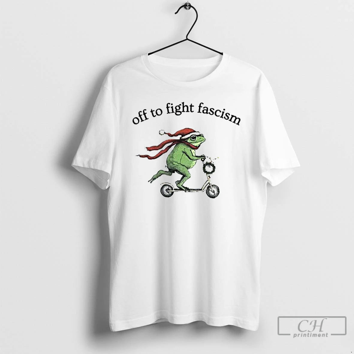 Classic Off To Fight Fascism Santa Frog Meme Liberal Christmas Shirt Hoodie Sweatshirt | PurePodTees.com