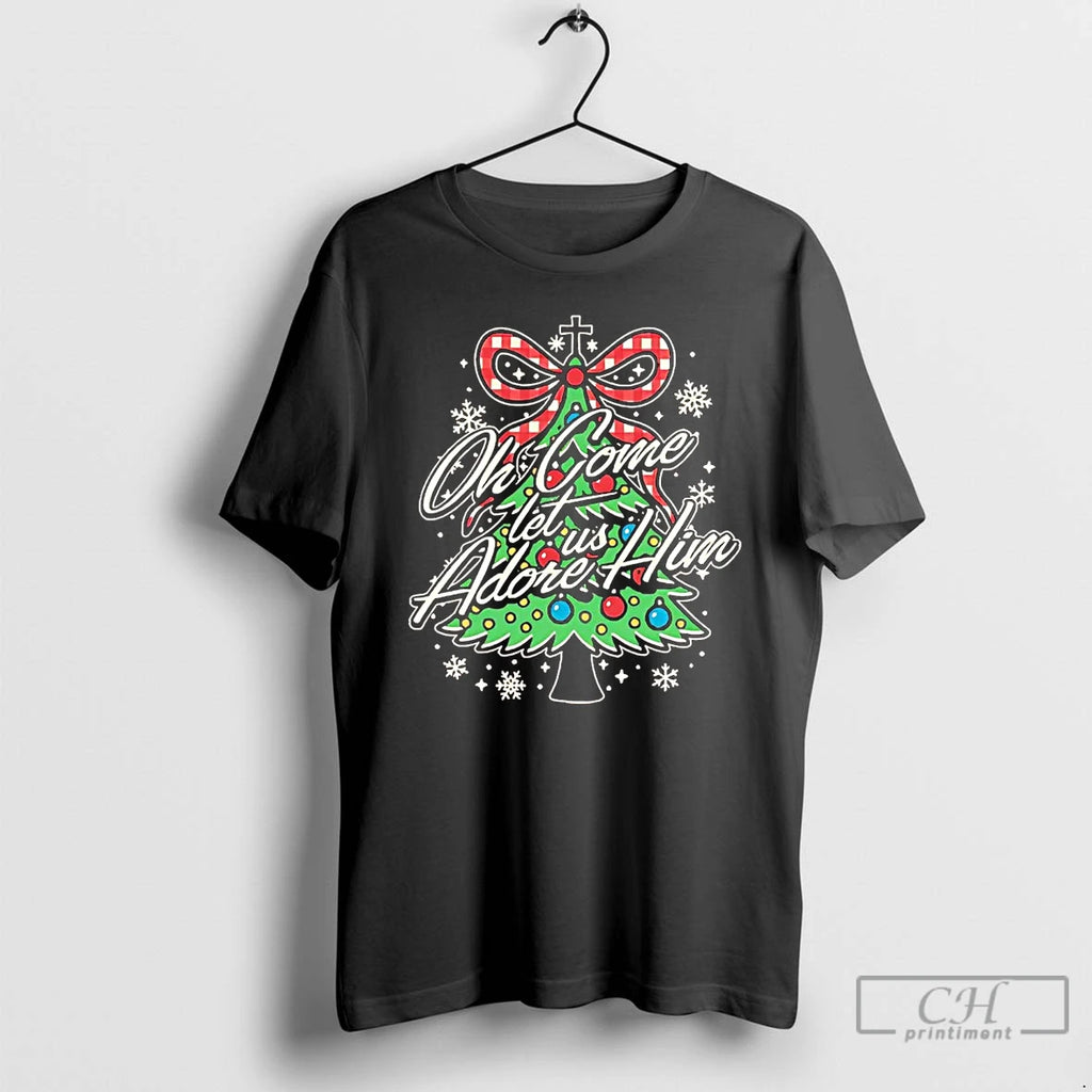 Classic Oh Come Let Us Adore Him Christmas Tree Shirt Hoodie Sweatshirt | PurePodTees.com