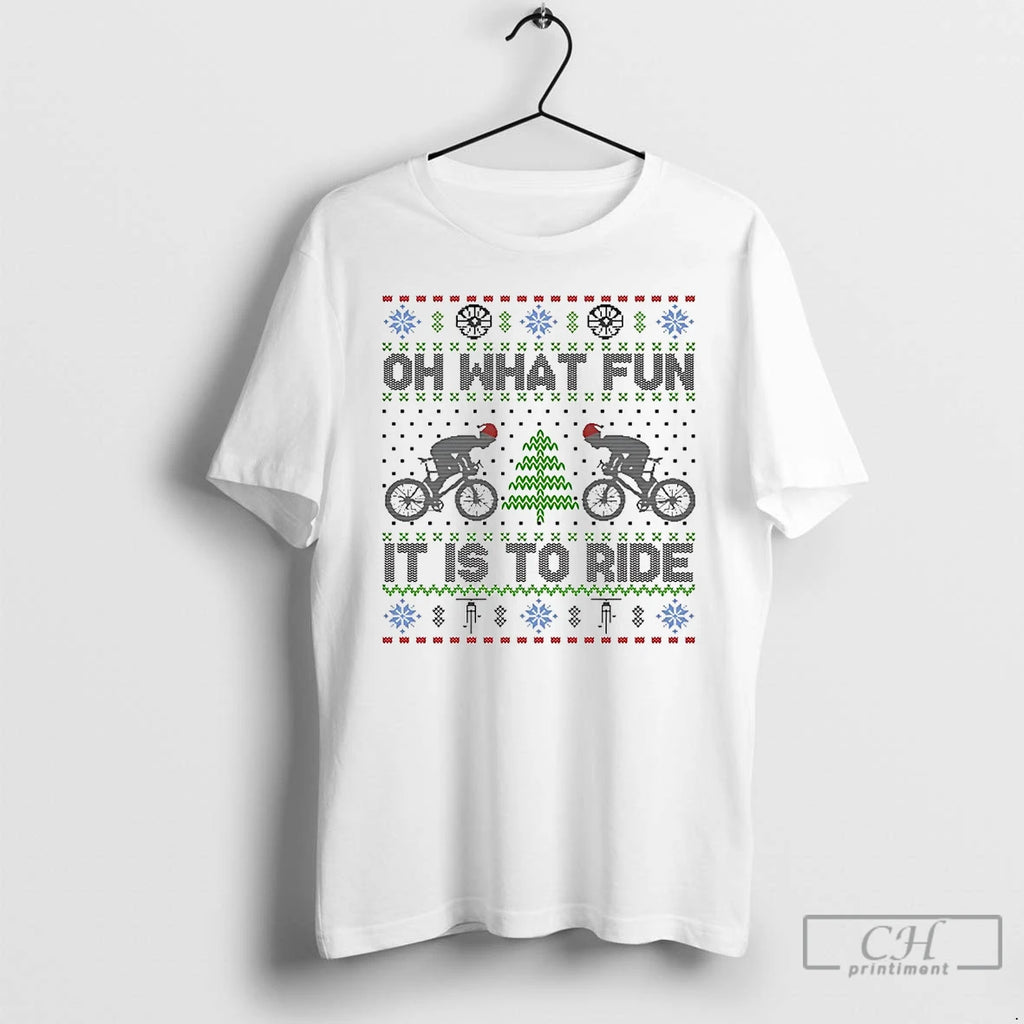 Classic Oh What Fun It Is To Ride Bicycle Ugly Christmas T Shirts Hoodie Sweatshirt | PurePodTees.com