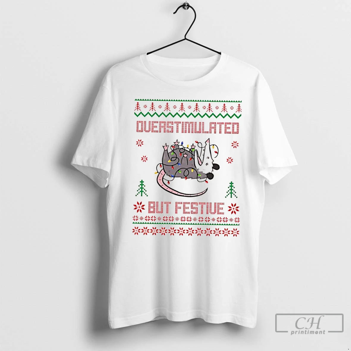Classic Overstimulated But Festive Opossum Christmas Lights Shirt Hoodie Sweatshirt | PurePodTees.com