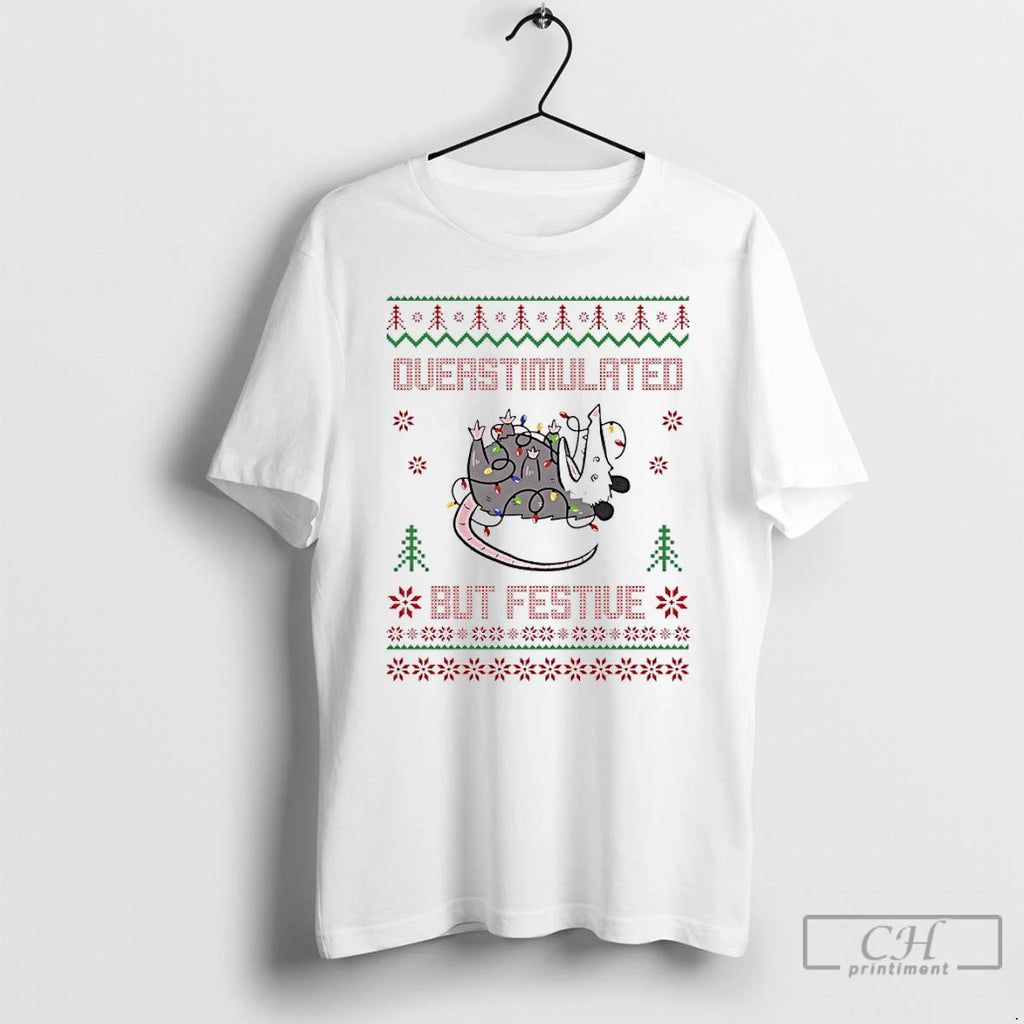 Classic Overstimulated But Festive Opossum Christmas Ugly T Shirts Hoodie Sweatshirt | PurePodTees.com