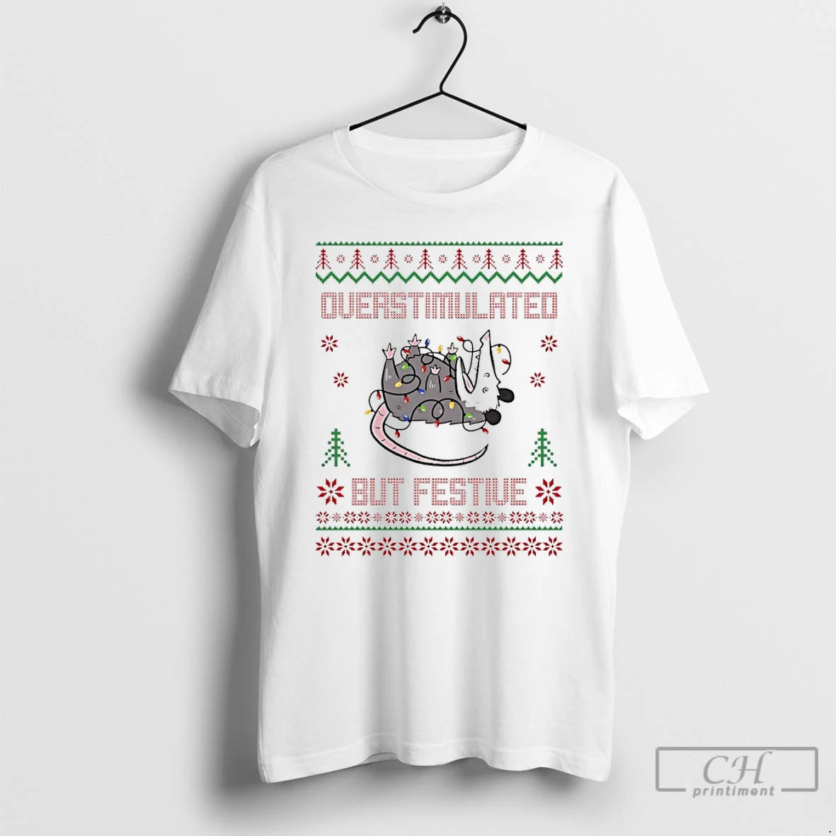 Classic Overstimulated But Festive Opossum Christmas Ugly T Shirts Hoodie Sweatshirt | PurePodTees.com