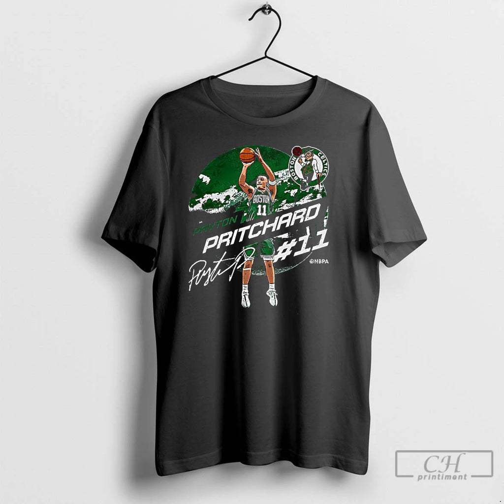 Classic Payton Pritchard Boston Celtics Nba 2025 Emblem Number 11 Signature T Shirts Hoodie Sweatshirt | PurePodTees.com