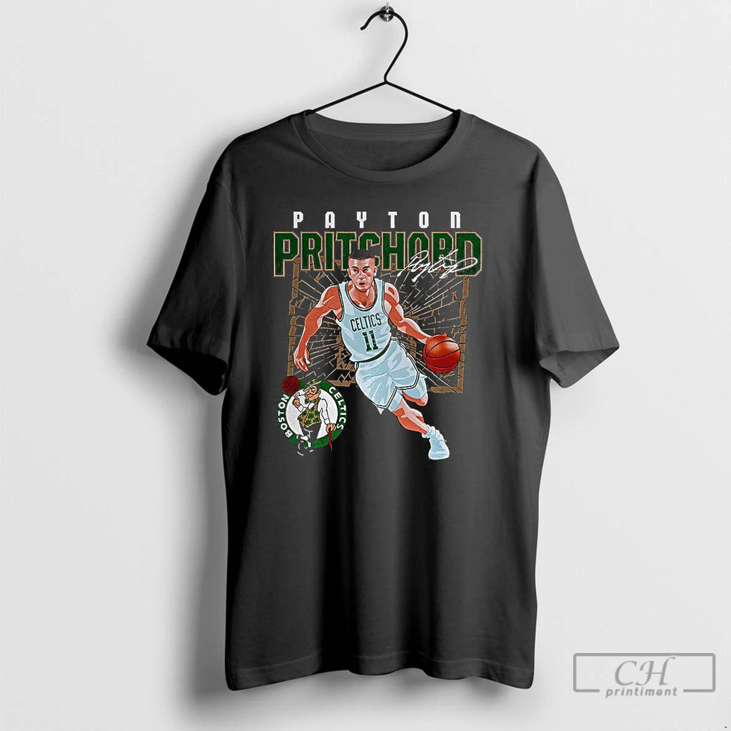Classic Payton Pritchard Boston Celtics Nba 2025 Shattered Number 11 Signature T Shirts Hoodie Sweatshirt | PurePodTees.com