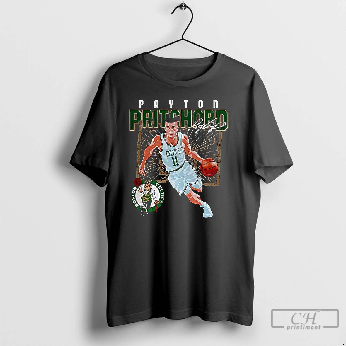 Classic Payton Pritchard Boston Celtics Nba 2025 Shattered Number 11 Signature T Shirts Hoodie Sweatshirt | PurePodTees.com