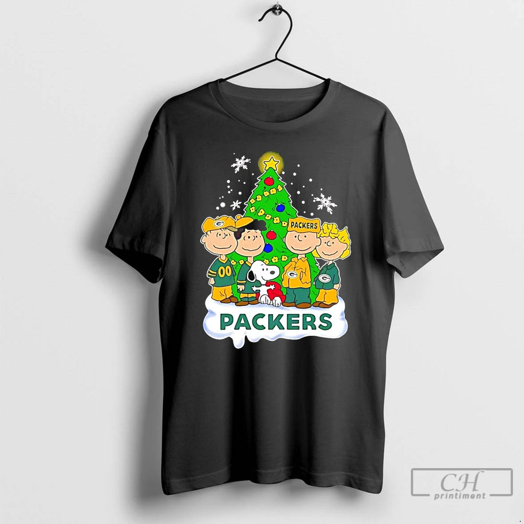 Classic Peanuts Green Bay Packers Under Christmas Tree T Shirts