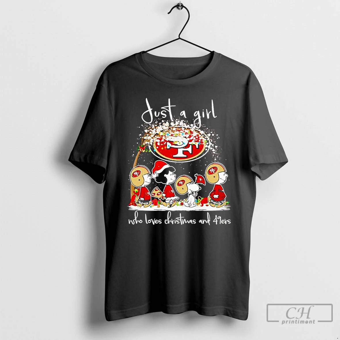Classic Peanuts Just A Girl Who Loves Christmas And 49ers T Shirts Hoodie Sweatshirt | PurePodTees.com