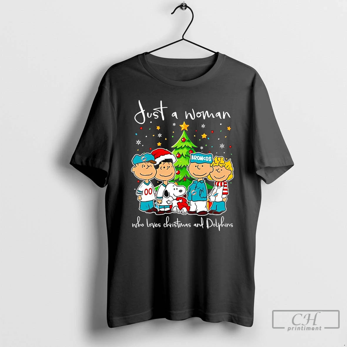 Classic Peanuts Just A Woman Who Loves Christmas And Dolphins T Shirts Hoodie Sweatshirt | PurePodTees.com