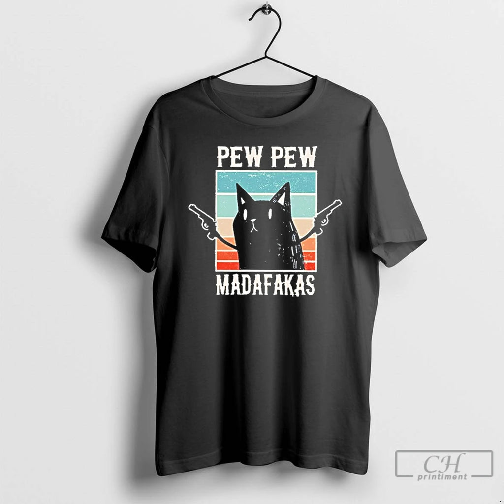Classic Pew Pew Cat Vintage Madafakas T Shirts Hoodie Sweatshirt | PurePodTees.com