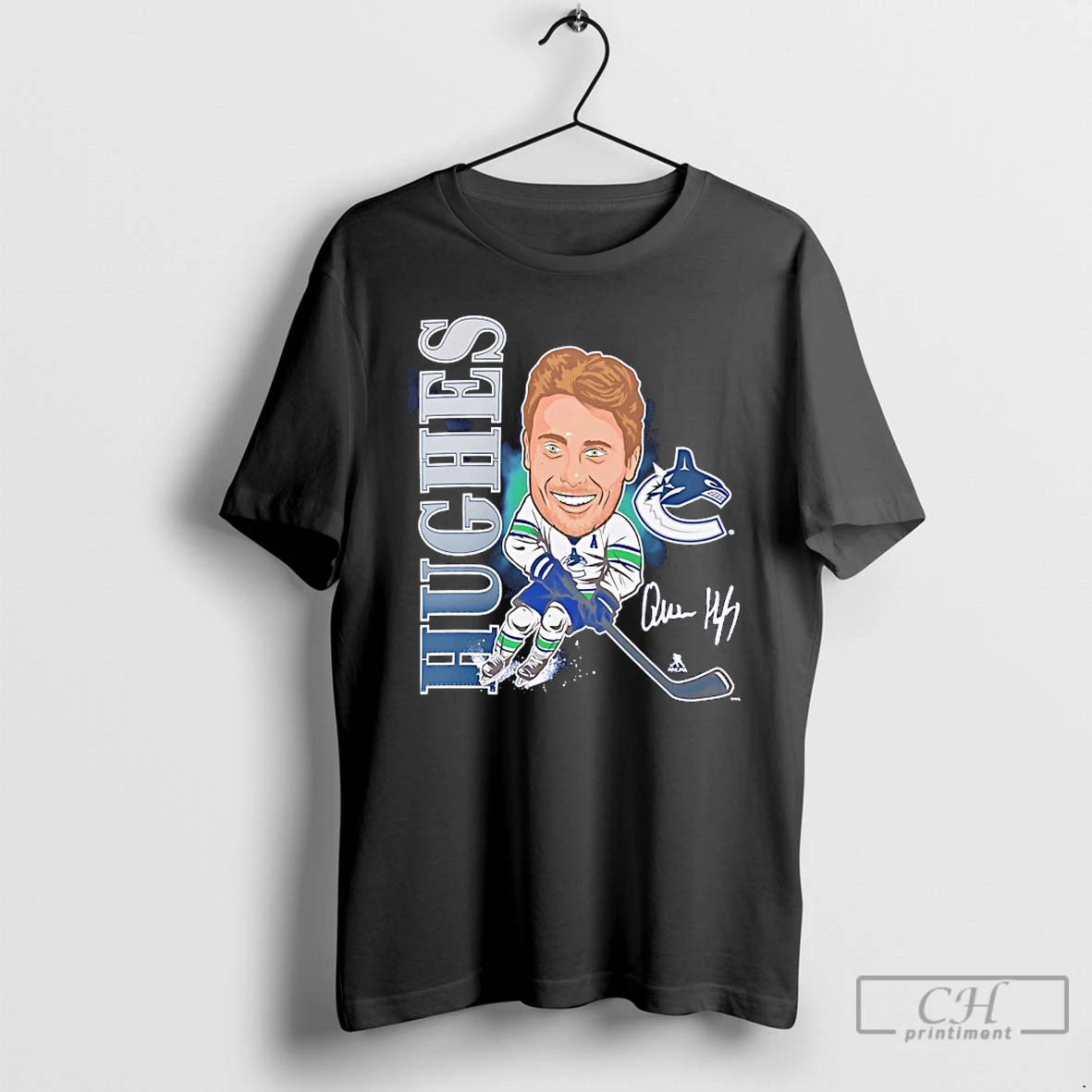 Classic Quinn Hughes Vancouver Canucks Nhl Player Signature Caricature Shirt Hoodie Sweatshirt | PurePodTees.com