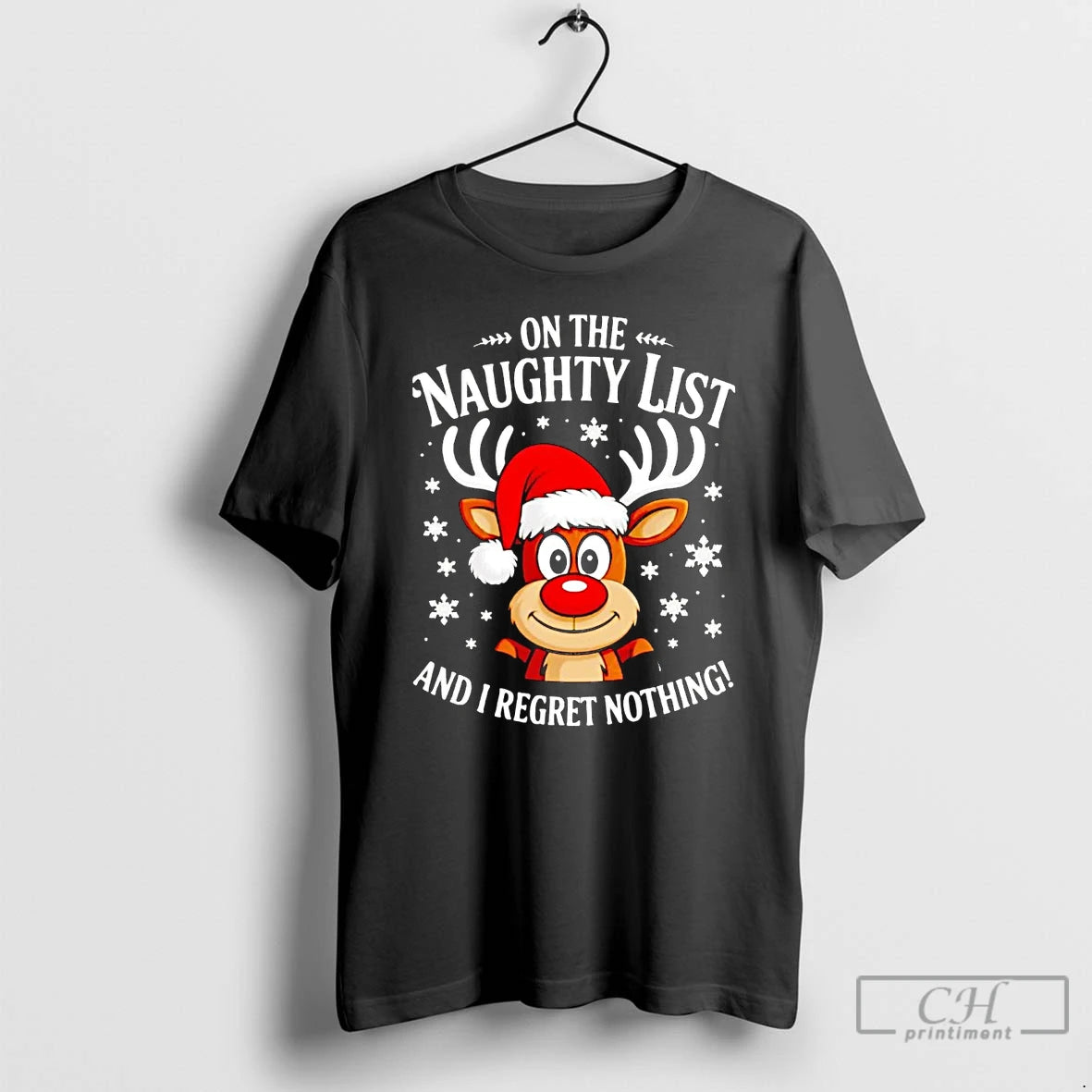 Classic Rudolph On The Naughty List And I Regret Nothing Christmas T Shirts Hoodie Sweatshirt | PurePodTees.com