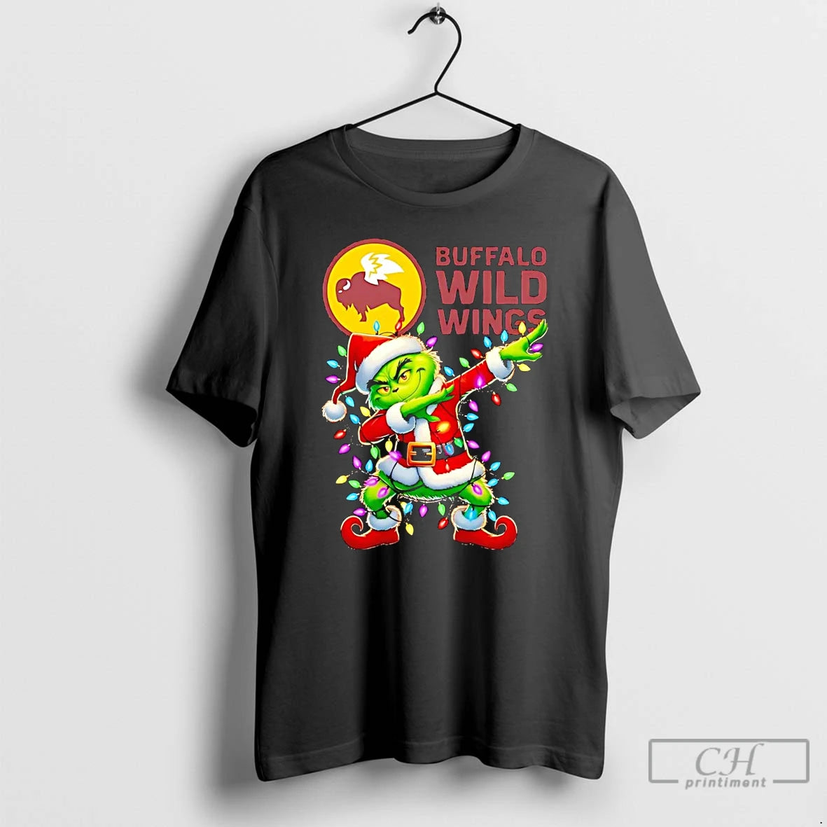 Classic Santa Grinch Dabbing Buffalo Wild Wings Christmas Light T Shirts Hoodie Sweatshirt | PurePodTees.com