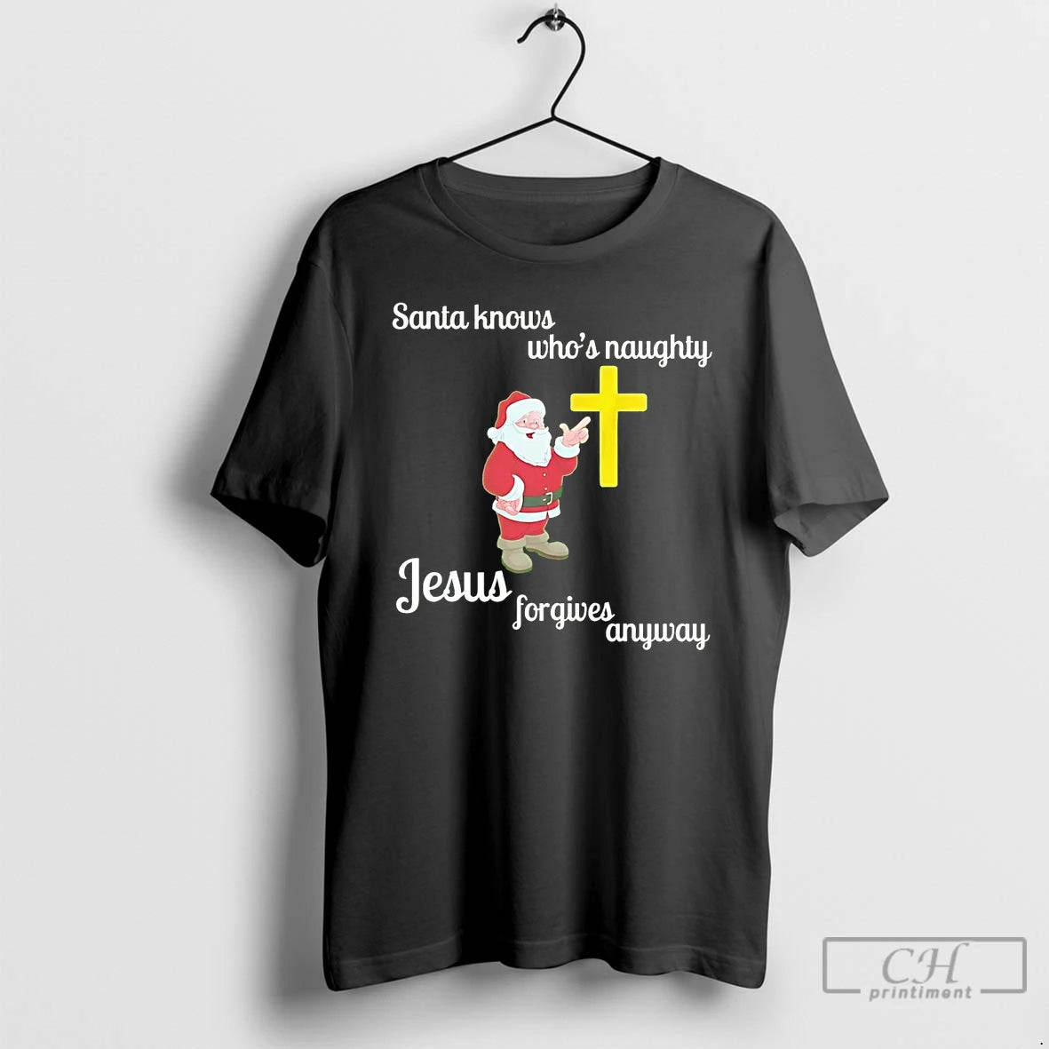 Classic Santa Knows Whos Naughty Jesus Forgives Anyway Shirt Hoodie Sweatshirt | PurePodTees.com