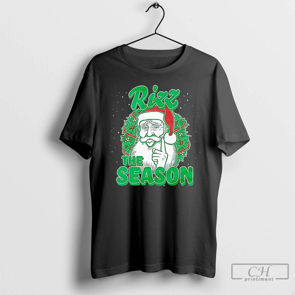 Classic Santa Rizz The Season Christmas Wreath T Shirts Hoodie Sweatshirt | PurePodTees.com
