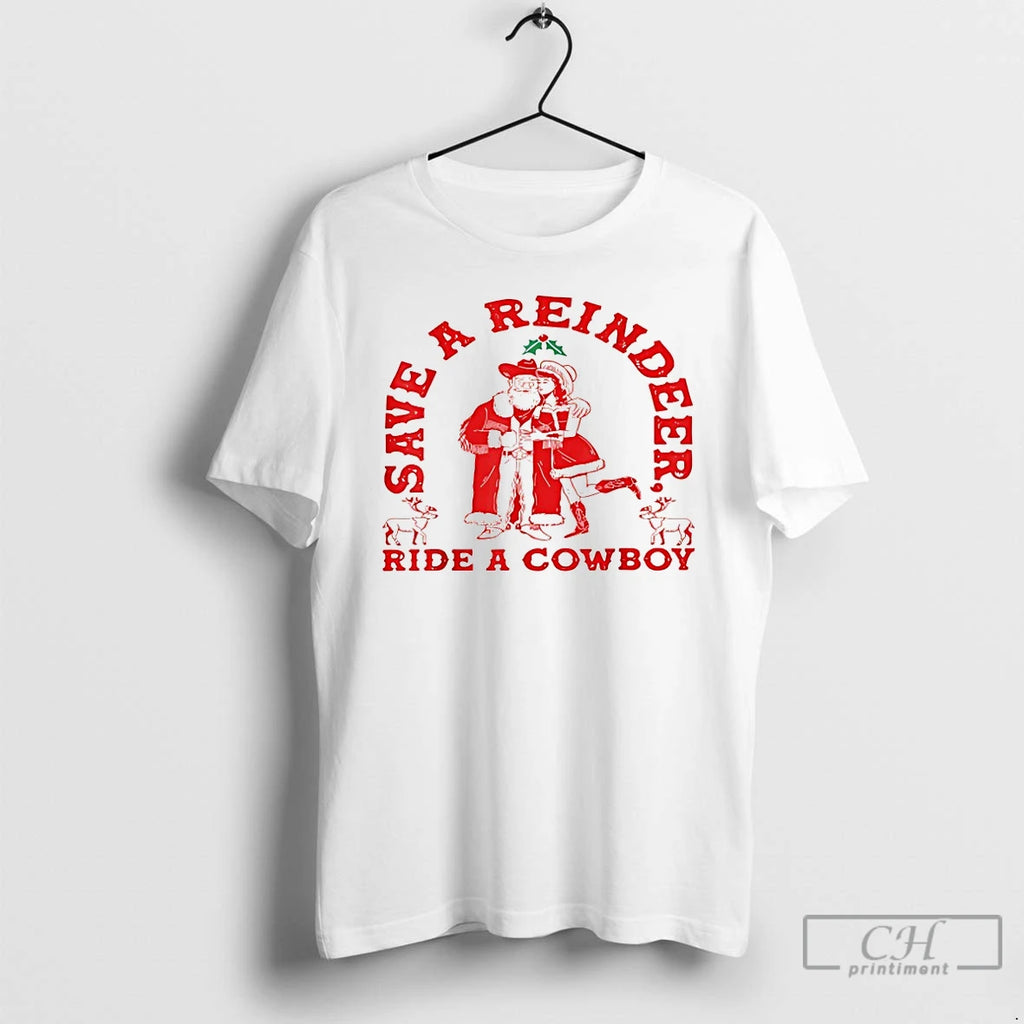 Classic Save Reindeer Santa Ride Cowboy Christmas Shirt Hoodie Sweatshirt | PurePodTees.com