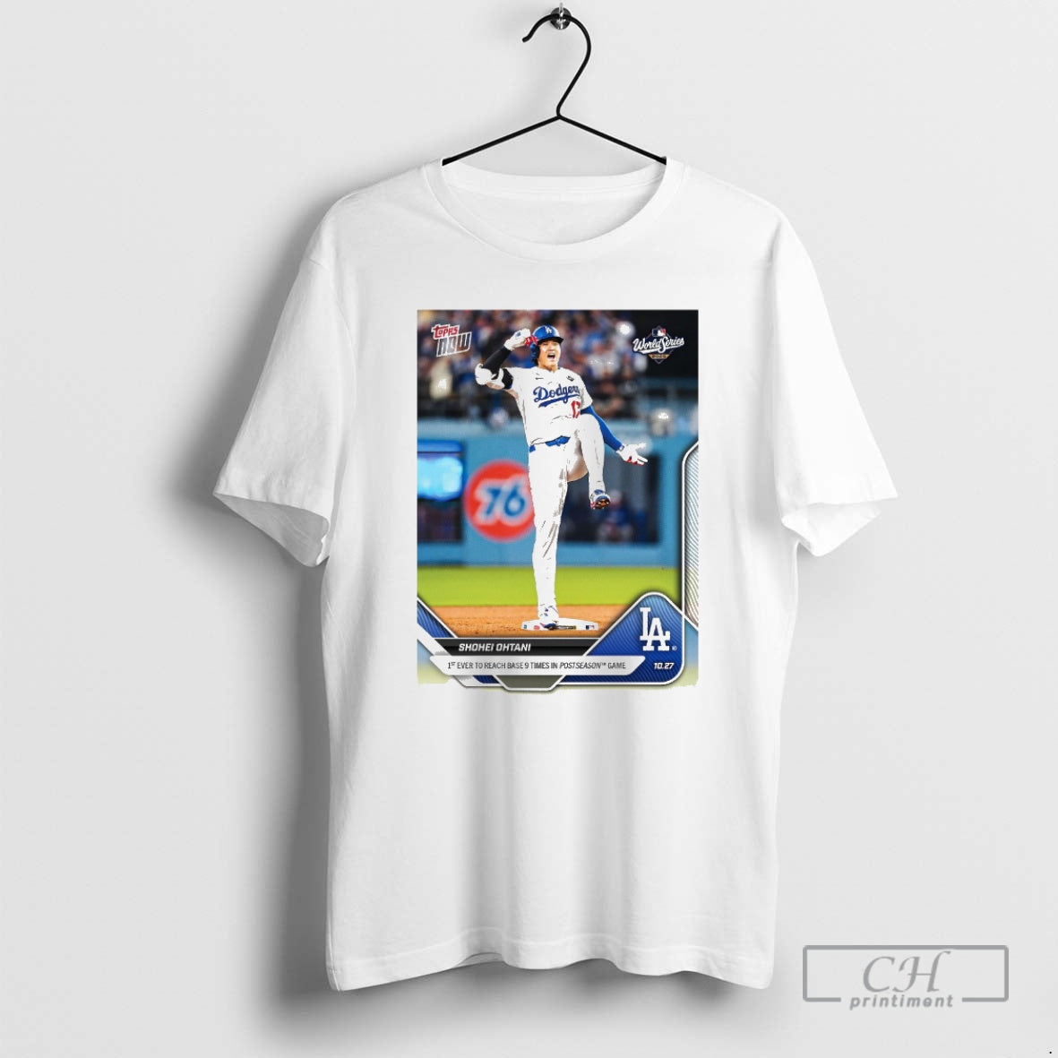 Classic Shohei Ohtani 2025 Mlb Topps Los Angeles Dodgers 1st Ever To Reach Base Shirt Hoodie Sweatshirt | PurePodTees.com