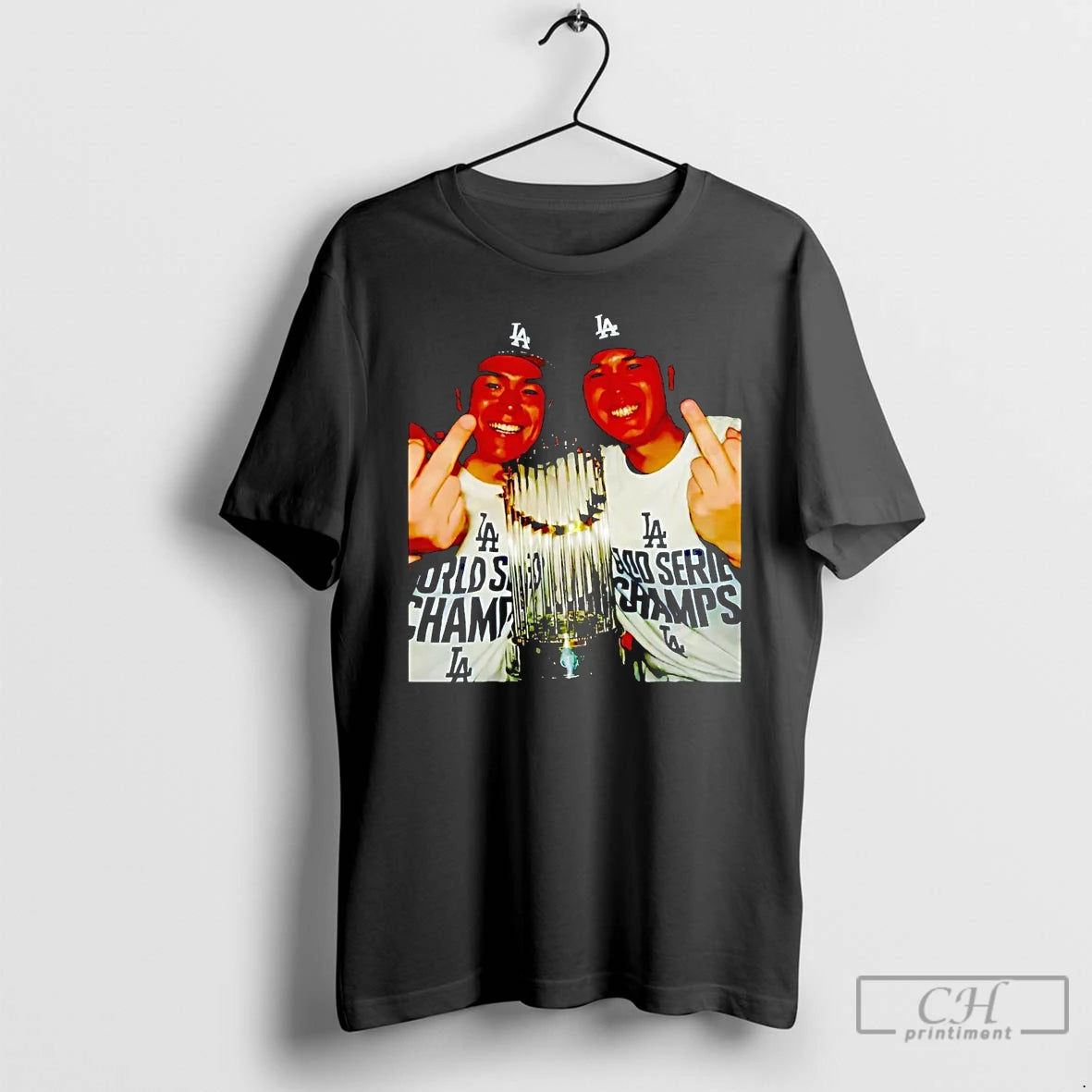 Classic Shohei Ohtani And Yoshinobu Yamamoto Middle Finger Trophy Dodgers Champions T Shirts Hoodie Sweatshirt