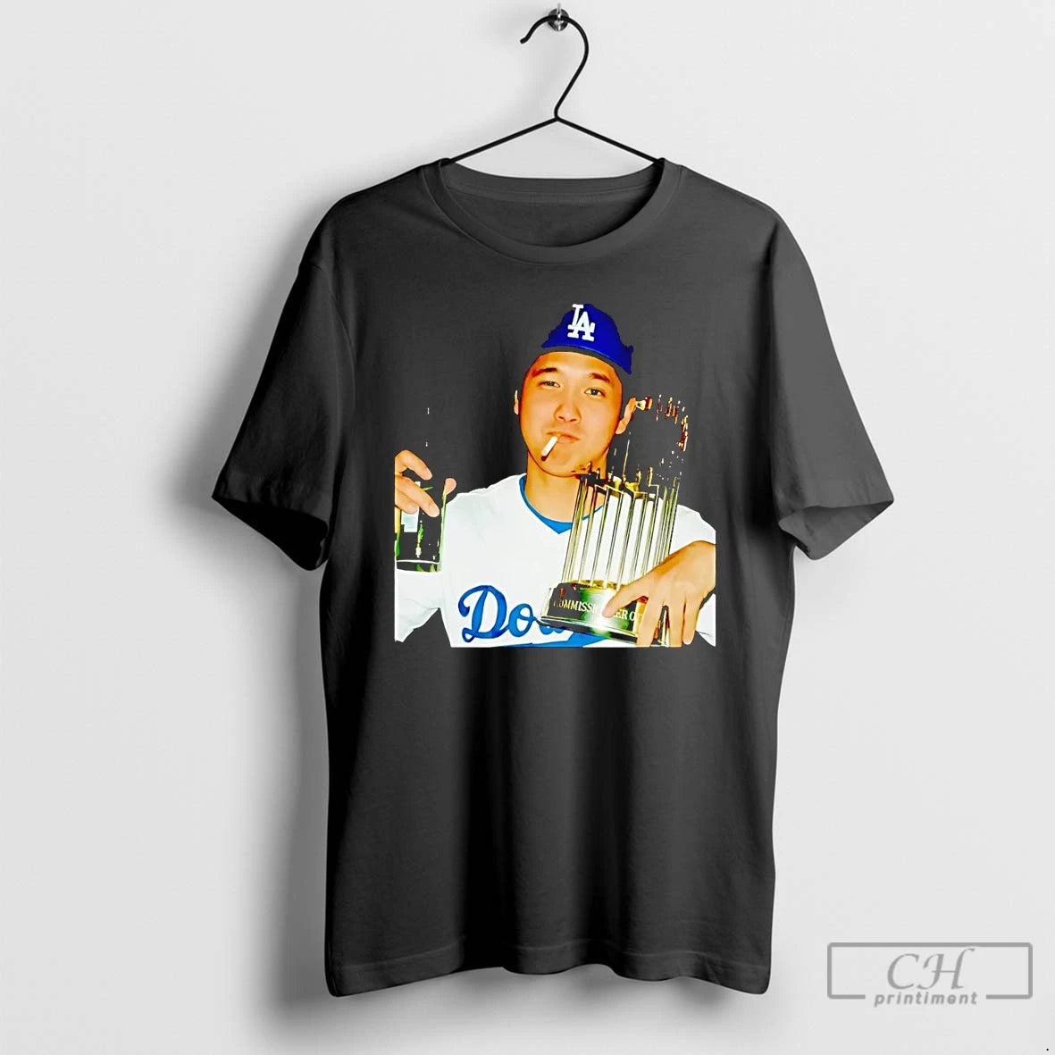 Classic Shohei Ohtani Smoking Trophy 2025 Dodgers Champion T Shirts Hoodie Sweatshirt | PurePodTees.com