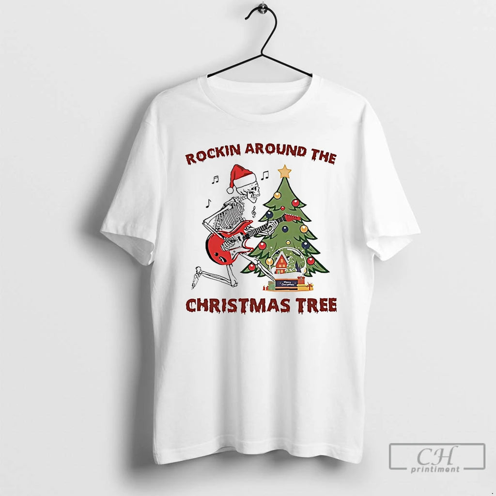 Classic Skeleton Rockin Around The Christmas Tree Shirt Hoodie Sweatshirt | PurePodTees.com