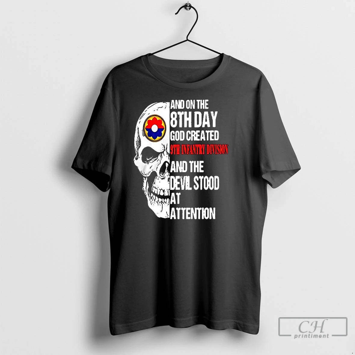 Classic Skull And On The 8th Day God Created 9th Infantry Division And The Devil Shirt Hoodie Sweatshirt | PurePodTees.com
